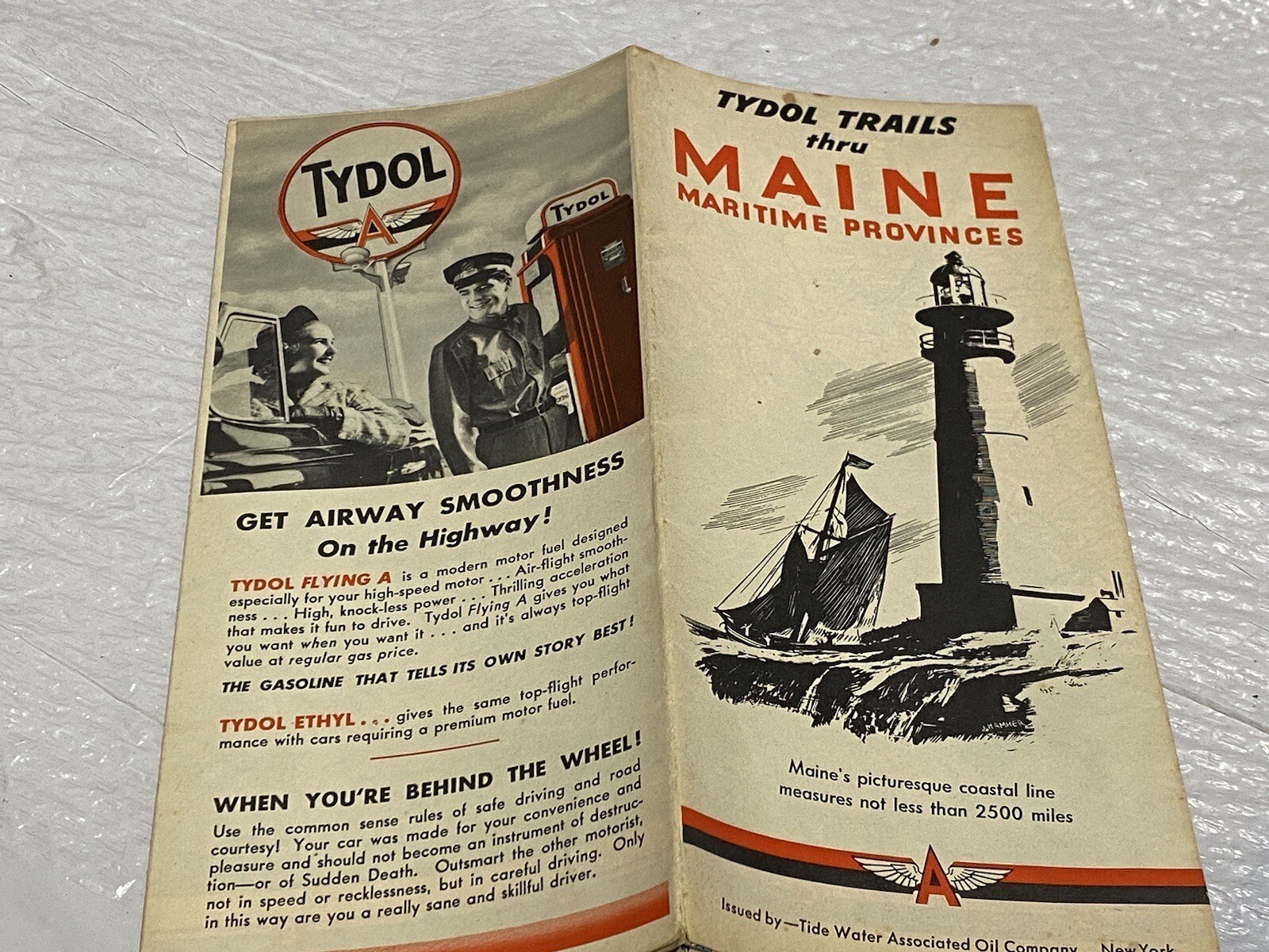1940 Tydol Veedol Motor Oil Maine Map