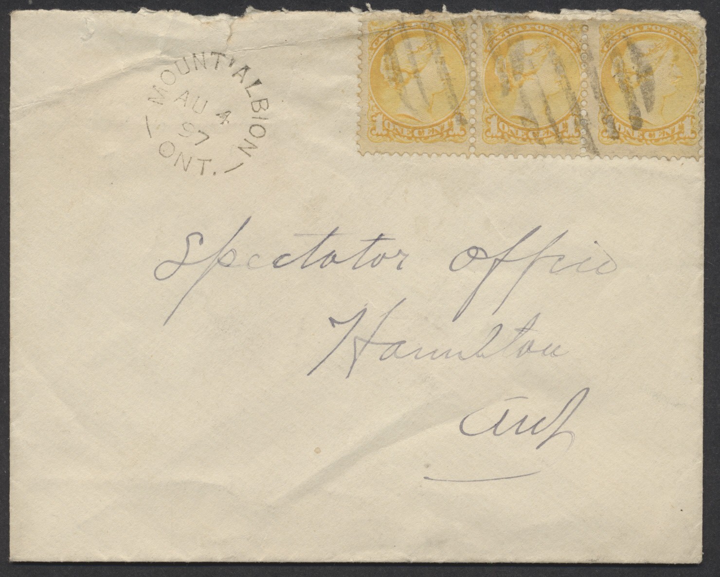 1897 Mount Albion (Wentworth) ONT Split Ring on Cover to Hamilton