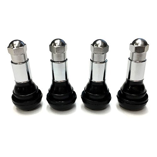 TR413 SNAP-IN TIRE VALVE STEMS WITH CAPS CHROME BLACK RUBBER (4pcs)