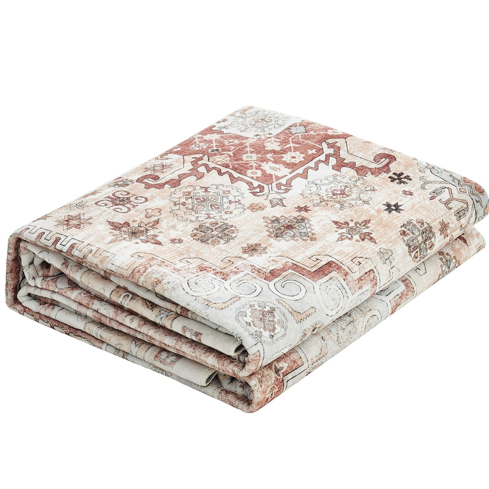 Large Area Rug 9 x 12 ft Anti-Skid Tear-Resistant Floor Mat Vintage Brown Red