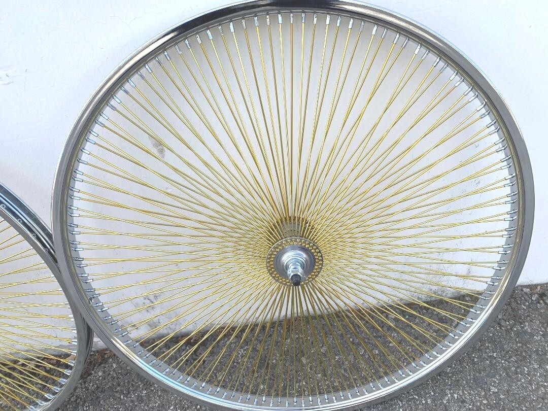 CHROME BICYCLE 26" STEEL WHEELSET 140 GOLD SPOKES LOWRIDER CRUISER BIKES