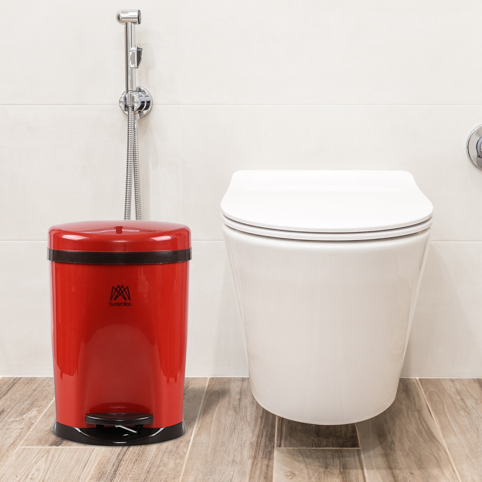 10 L Round Pedal Garbage Can, 3 Gallon Plastic Foot Operated Trash Bin, Red