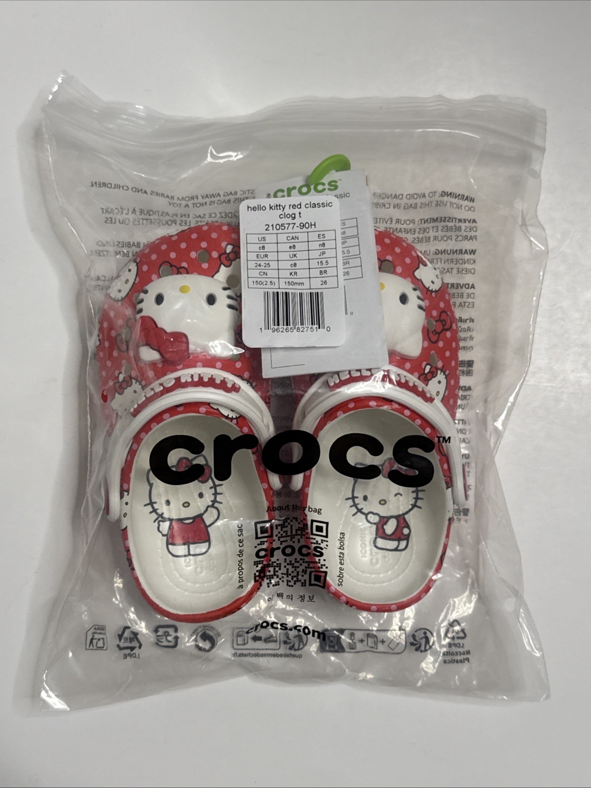 Tolddler Kids Crocs x Hello Kitty Red Classic Clog Brand New With Tags