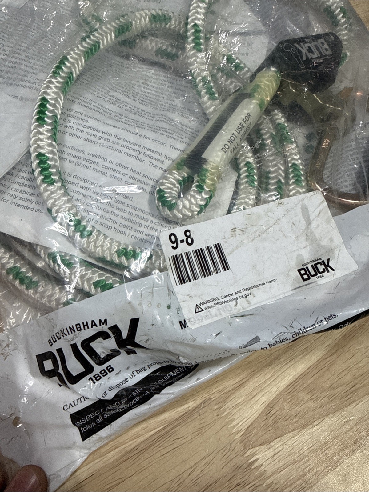 Buckingham Buck 9-8 Safety Fall Lanyard 8 Foot NEW Unused Old Stock