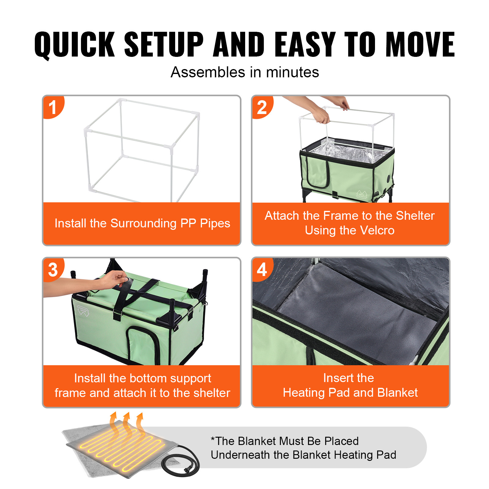 Elevated Heated Cat House Cuboid Kitty Shelter with Heated Pad Green (L)