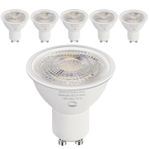GU10 LED Bulbs - 6W (50W Halogen Equivalent) Dimmable - 6 Pack 5000k Daylight