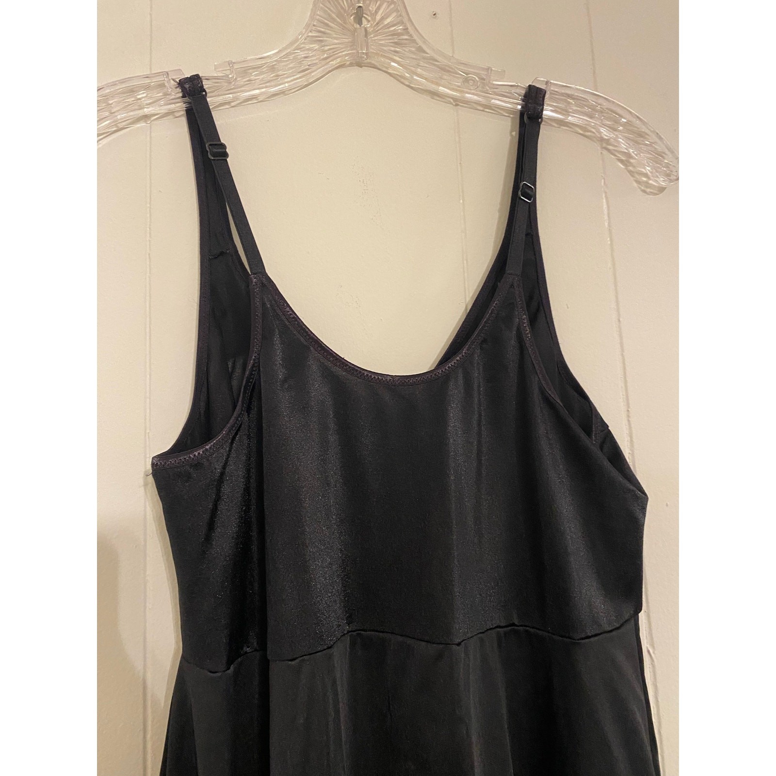 Vintage Vanity Fair USA Black Slip Nightie Dress Sheer Cups 32" Bust Adj Straps