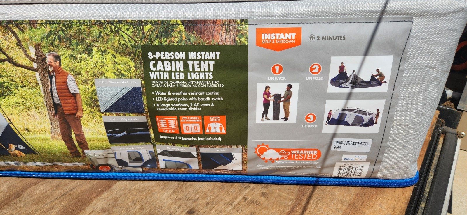 Ozark Trail 8 Person Instant Cabin Tent w/LED Lighted Poles Camping Family Tent