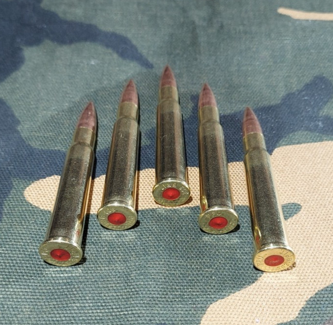 303 BRITISH SNAP CAPS SET OF 5 "SAFETY RED" BRASS AND FMJ