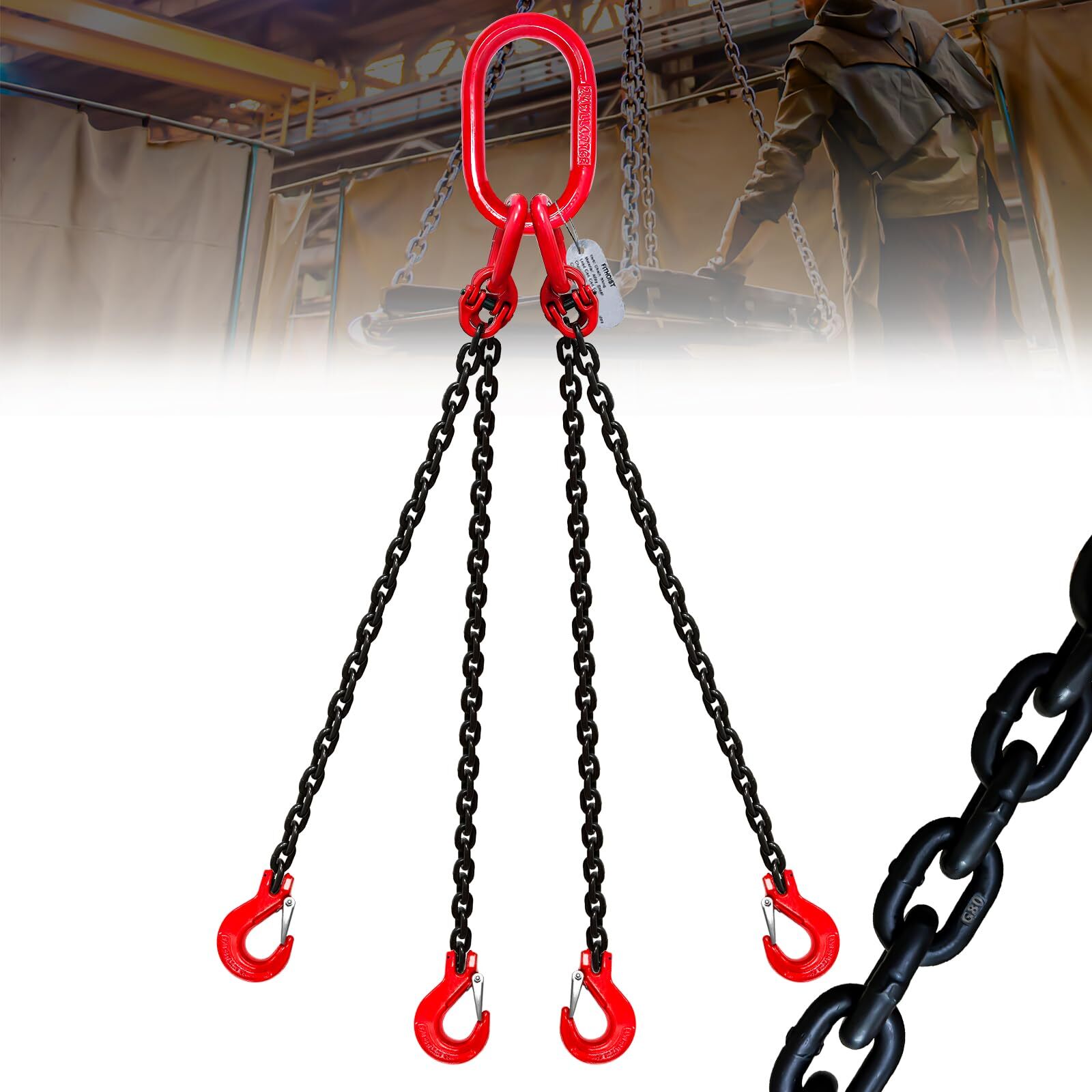 3 Ton 4 Leg Chain Sling, G80 Alloy Steel 4 Way Chain Slings Quadruple Leg Slings
