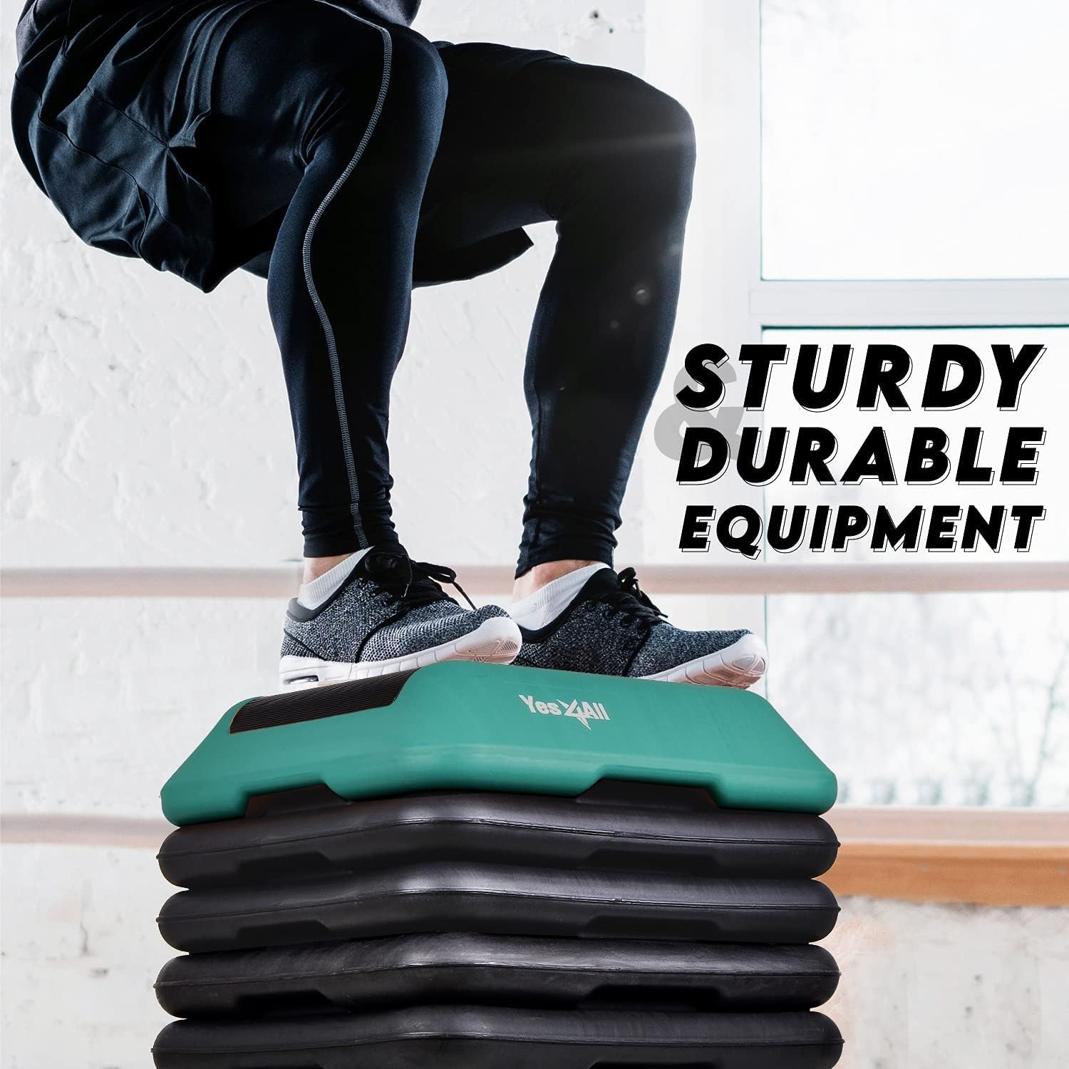 Yes4All 16"x16" Adjustable High Step Aerobic Platform with 4 Risers,
