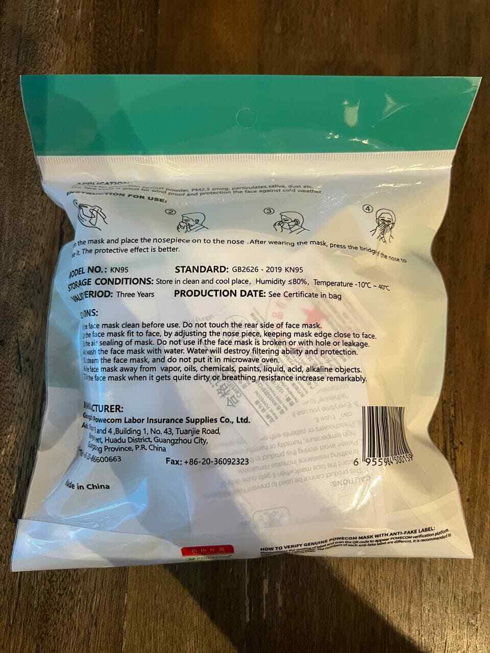 Powecom KN95 Protective Face Mask Respirator KN 95 GB2626-2019 ✅ White | Black