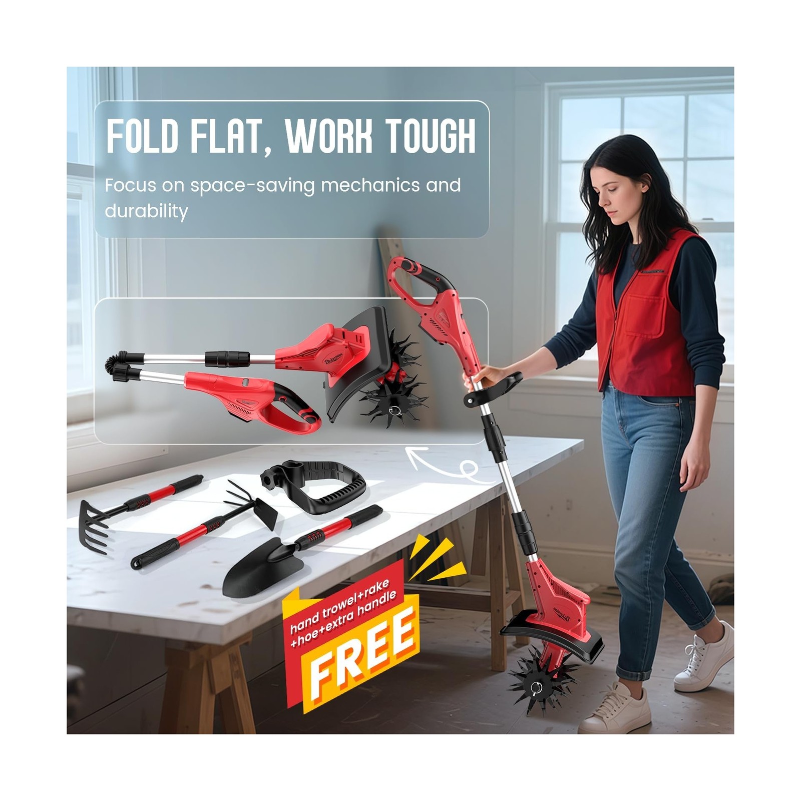 Cordless Tiller Cultivator Compatible with Milwaukee 18V Battery(Tool Only), ...