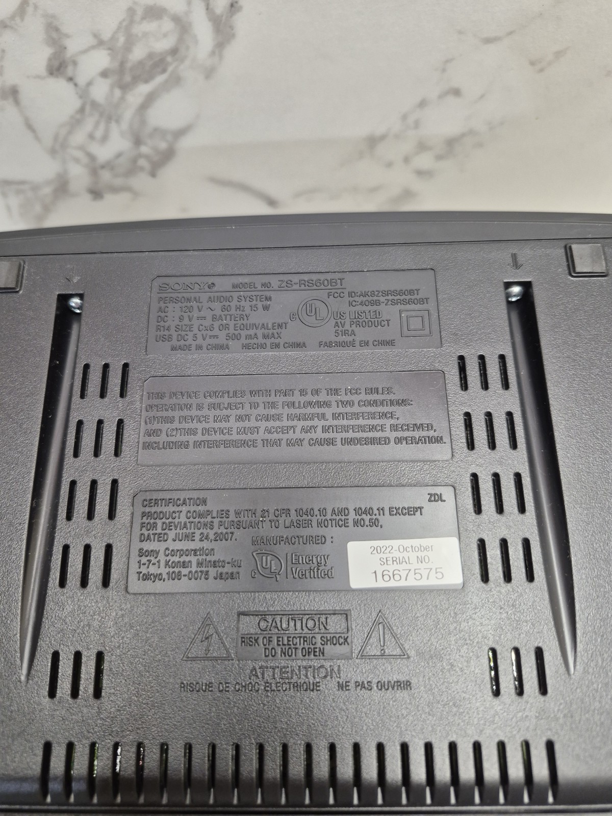 Sony ZS-RS60BT CD Boombox W/ Bluetooth, AM/FM, USB, Headphone Tested Works