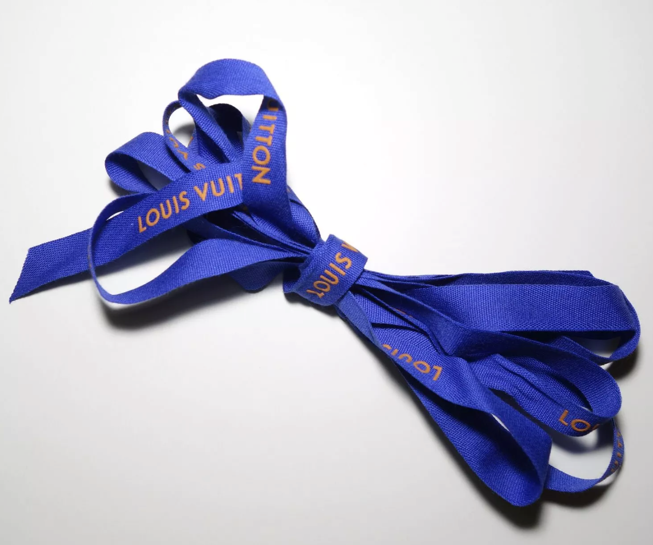 1 Yard of 1/2" Designer Louis Vuitton Blue Gift Ribbon w/Gold Logo Authentic New