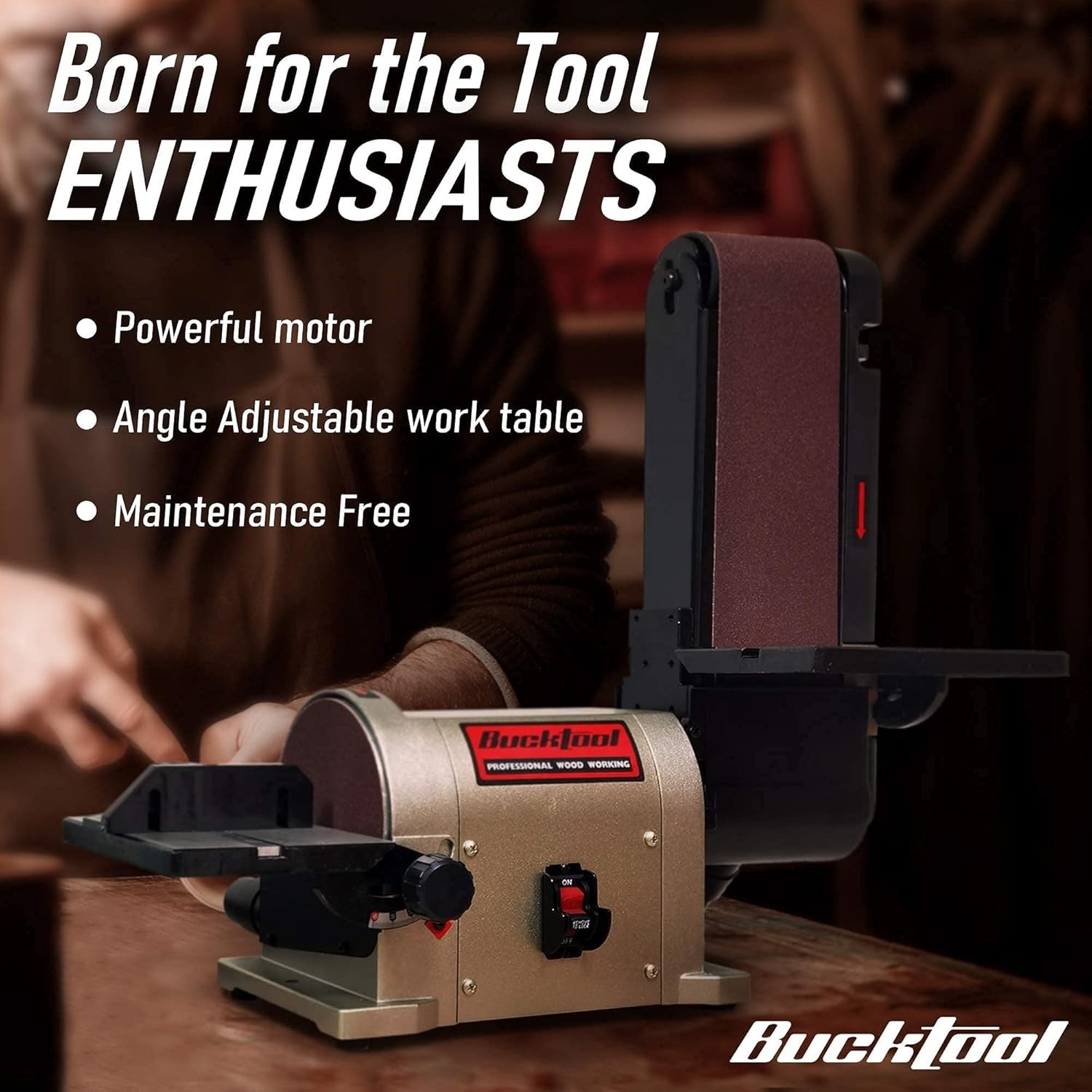 BUCKTOOL 3/4HP 5.0A Belt Disc Sander 4x 36 inch Belt Sander and 6 in Disc Sander