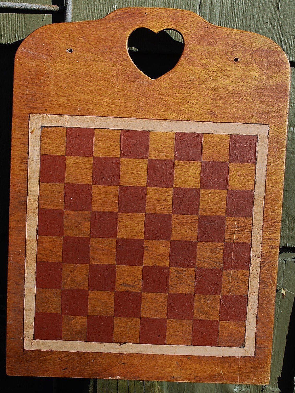 Antique PRIMITIVE HANDMADE Wood Checkerboard Original Paint Game Board 14"
