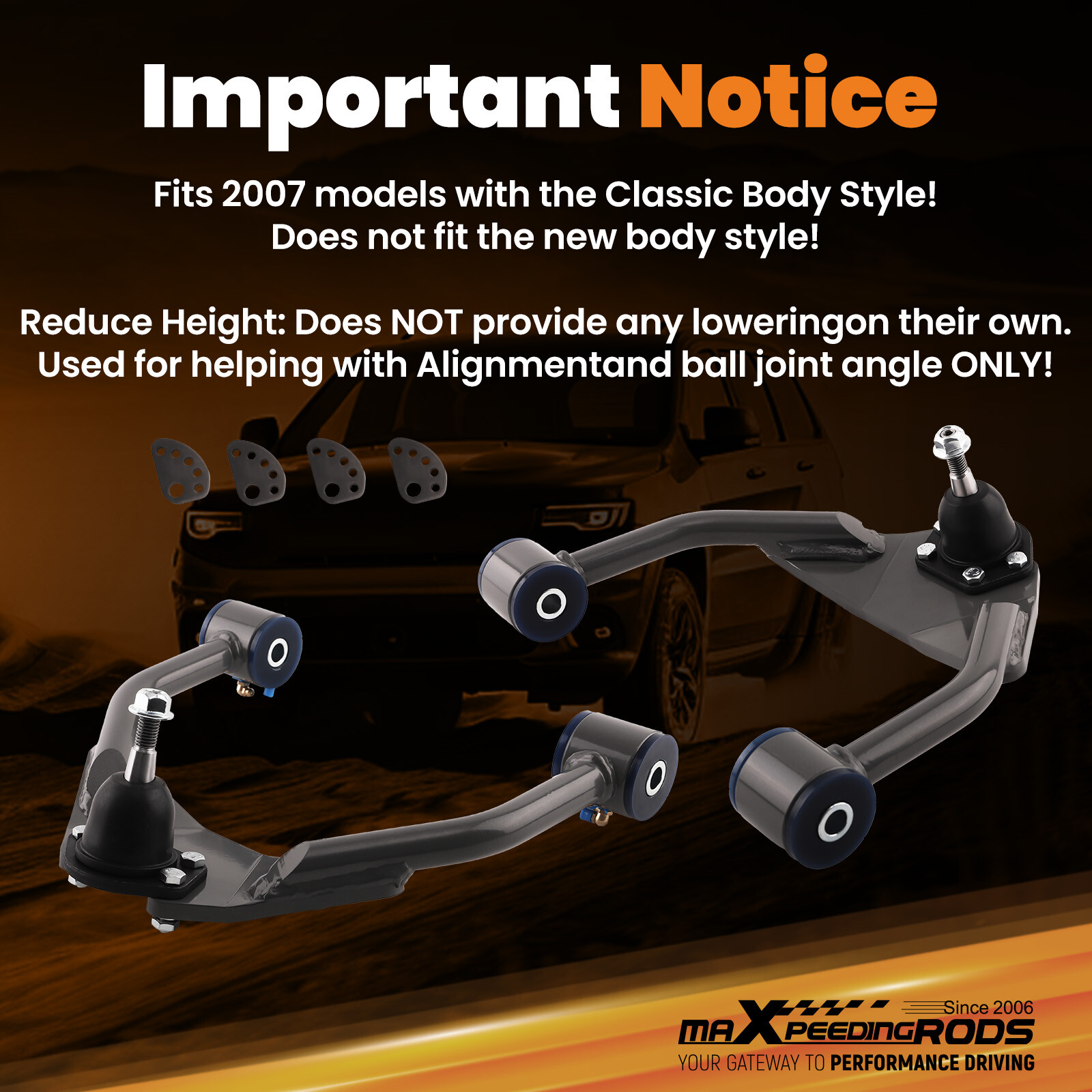 2x Upper Drop Alignment Control Arms Drop Kit for 1999-06 Silverado Sierra 1500