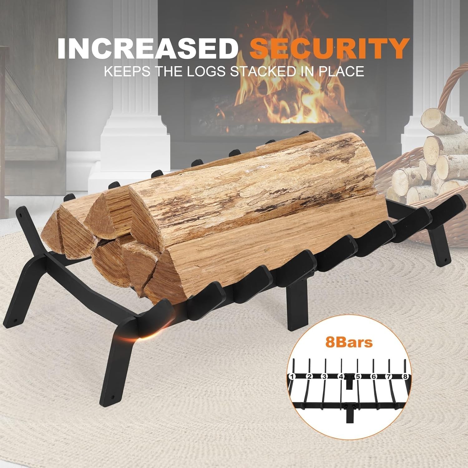 Fireplace Grates 24 Inch - Heavy Duty Steel Fireplace Rack