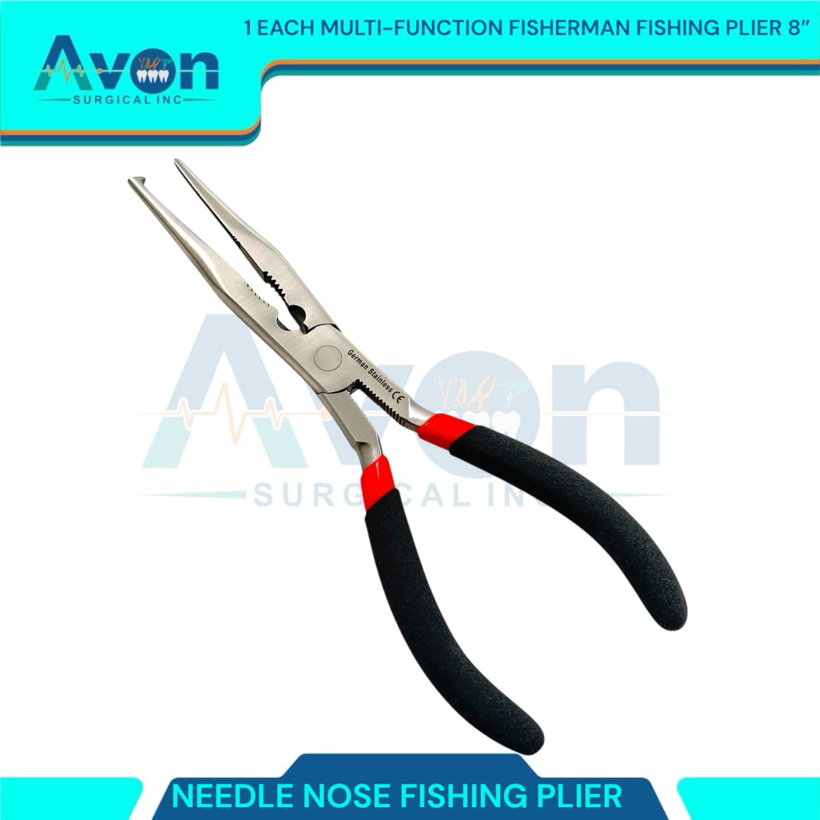 8in Fishing Needle Nose Pliers Multi-Function, with Grip Handle - Fishing Tools
