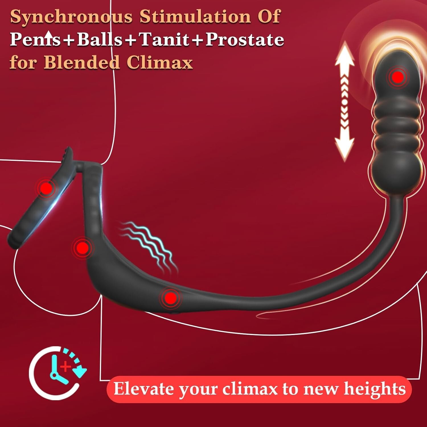 Thrusting Prostate Massager With Cock Ring Taint Vibrator Sex Toy For Men