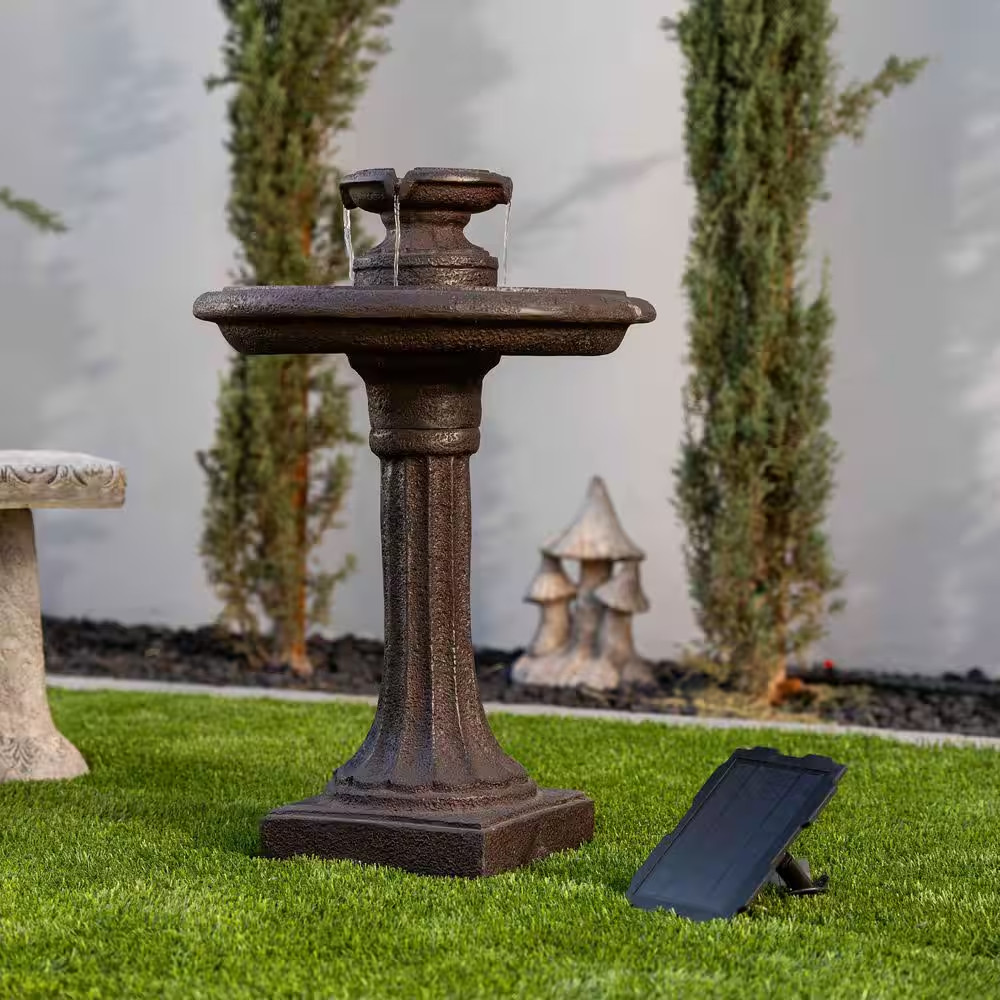 Xbrand 28-Inch Brown Solar Birdbath Fountain with Panel Pump