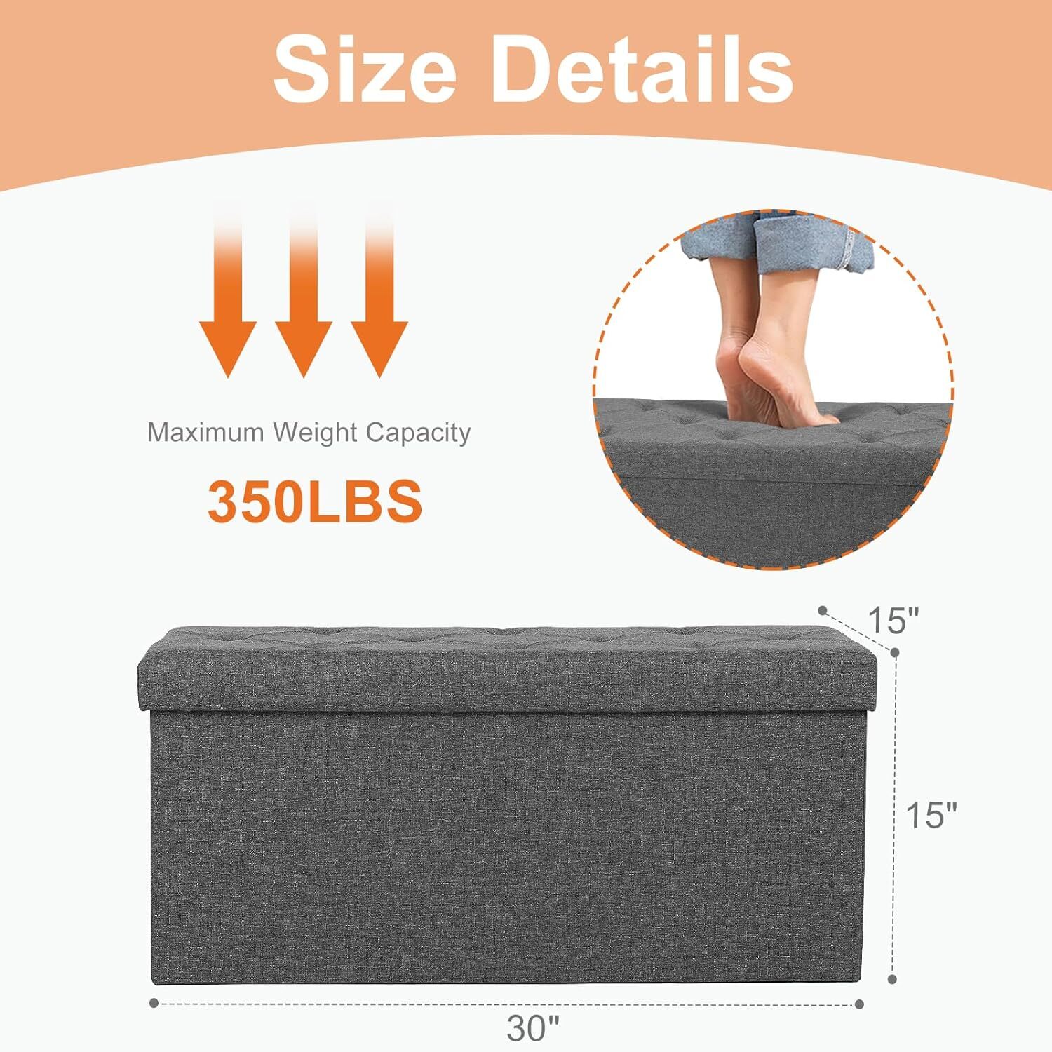 Home Storage Ottoman Bench Folding Ottoman Stool End of Bed Bench Padded Seat