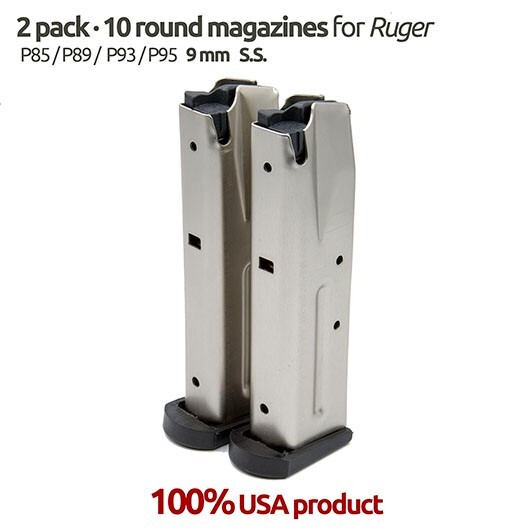 2 Magazines for Ruger P85/P89/P94/P95/P93 10 Round S.S Magazines