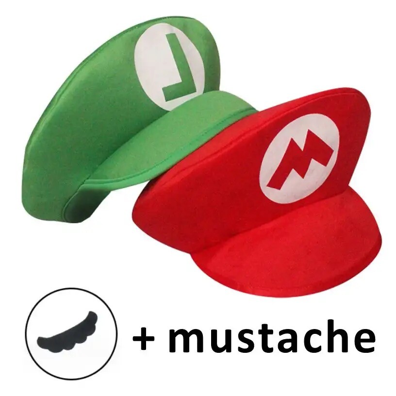 Mario & Luigi Foam Hat Cap and Moustaches Costume Party Cosplay Shows Dress Up