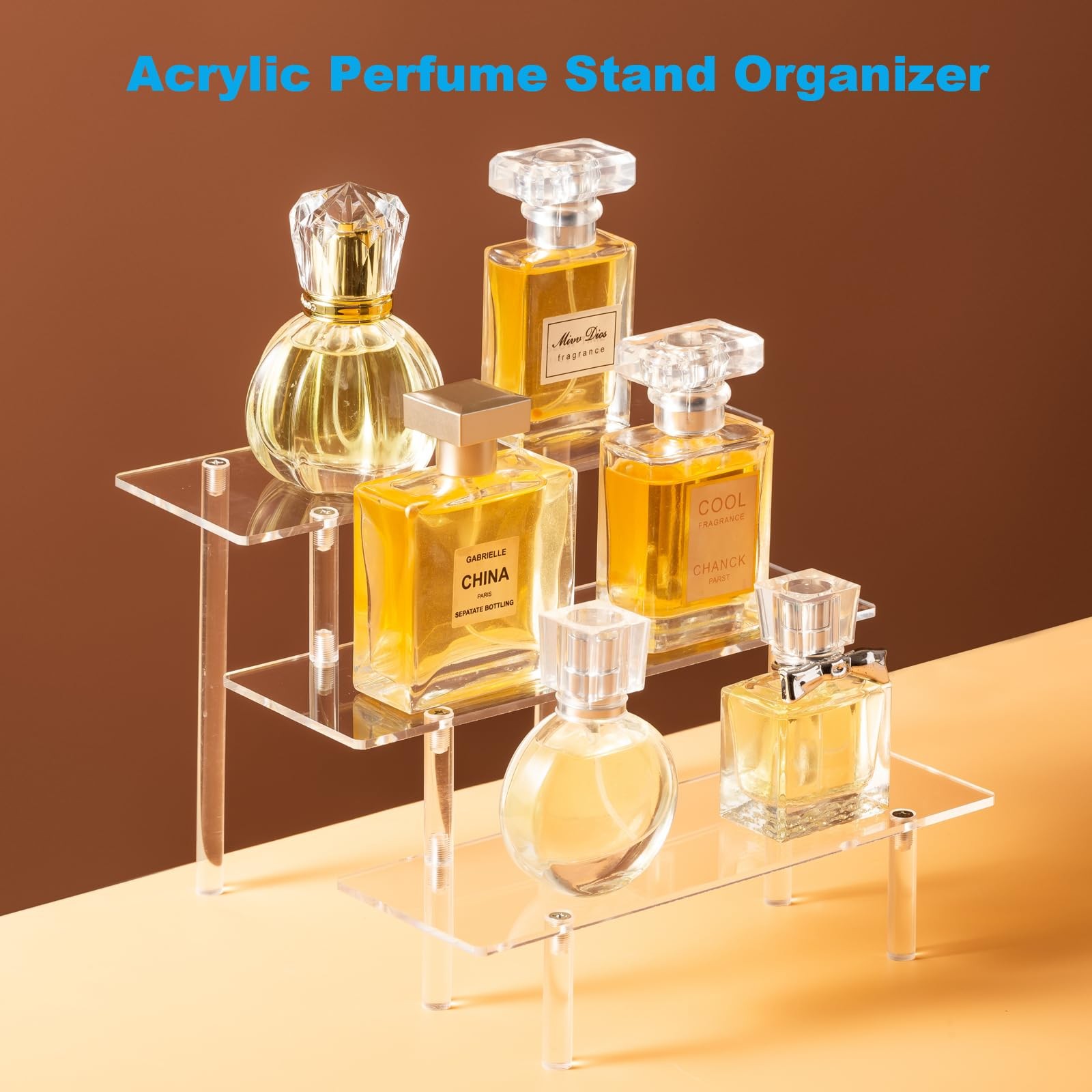 HENABLE Acrylic Display Risers, Acrylic Perfume Stand Organizer, Clear Shelf