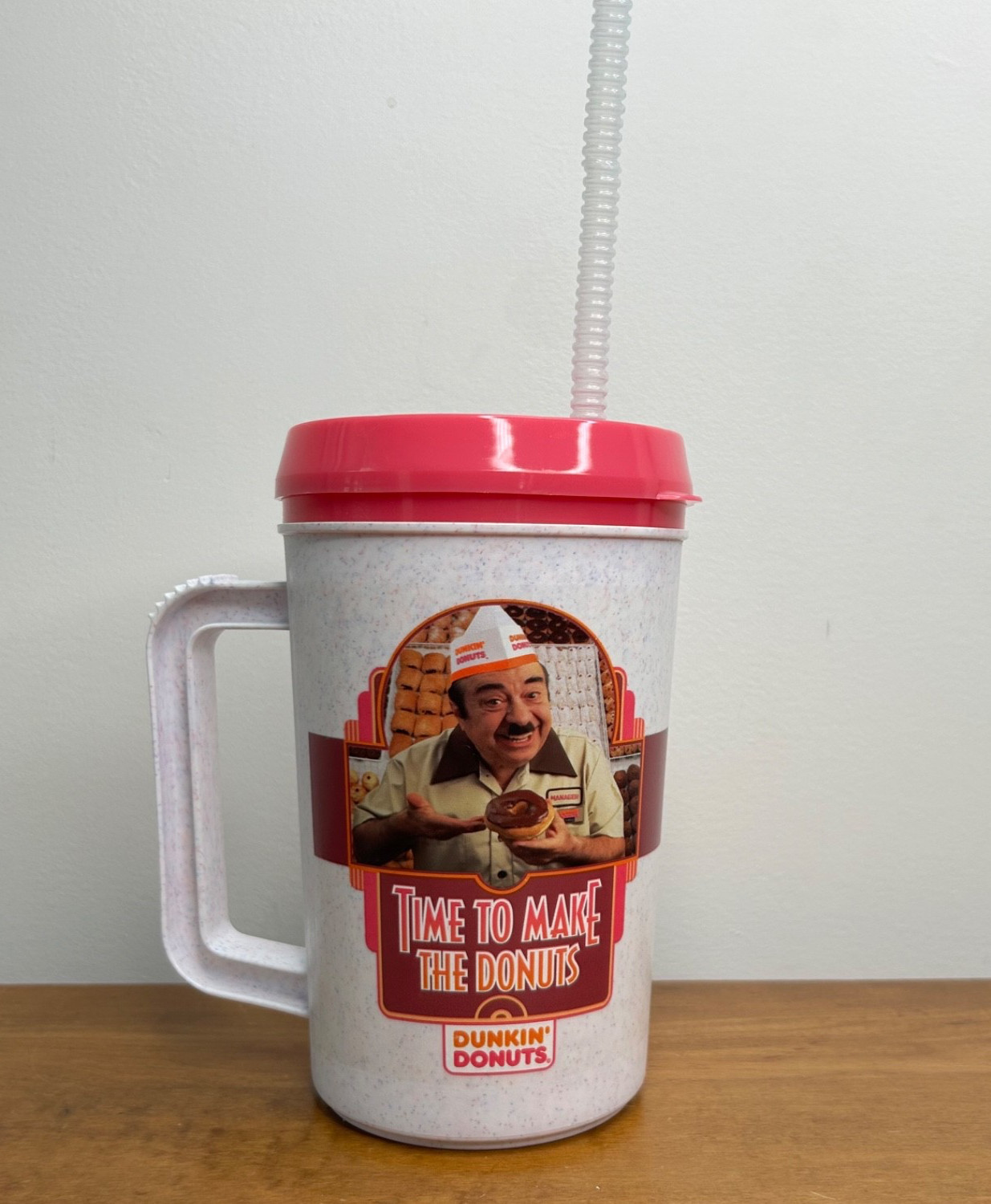 Dunkin' Donuts Vintage Thermo Travel Coffee Tumbler Mug Time to Make Donuts Fred