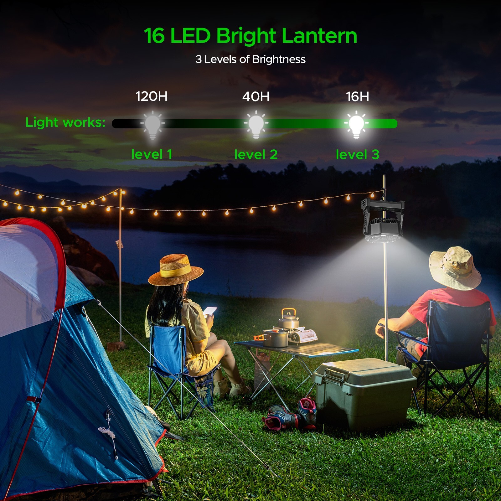 Up to 58hours Battery Portable Camping Fan with 20000mAh Rechargeable Power Bank