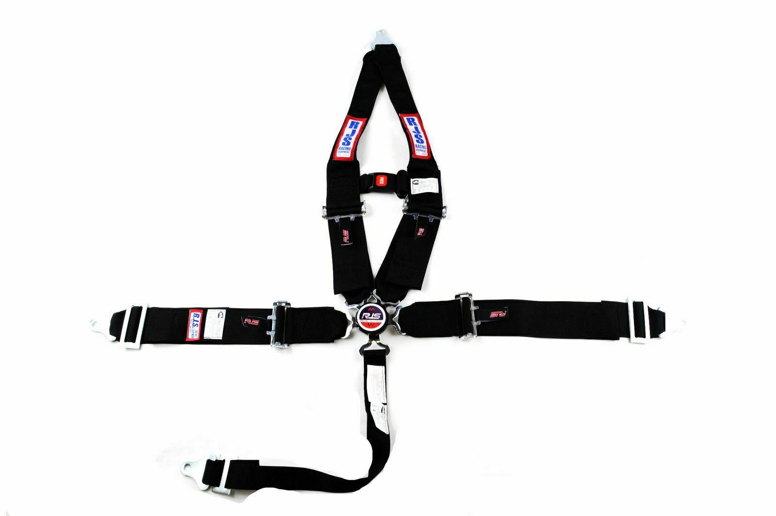 RJS SFI 16.1 5 POINT HANS CAM LOCK V ROLL BAR MOUNT STERNUM STRAP BELT BLACK