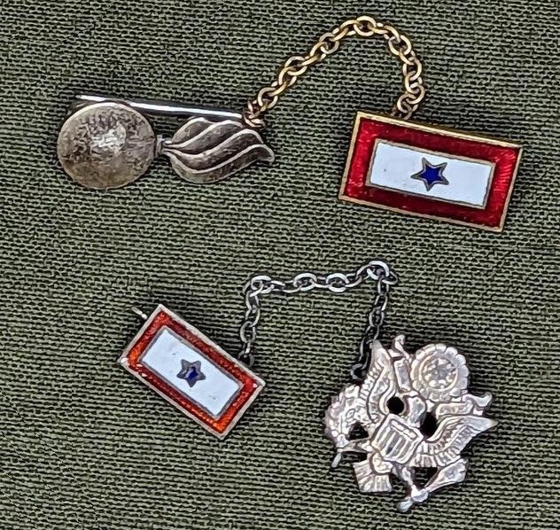 Lot of 2 WWII Army and Ordnance Blue Star Flag Chain Pins Sweetheart Sterling