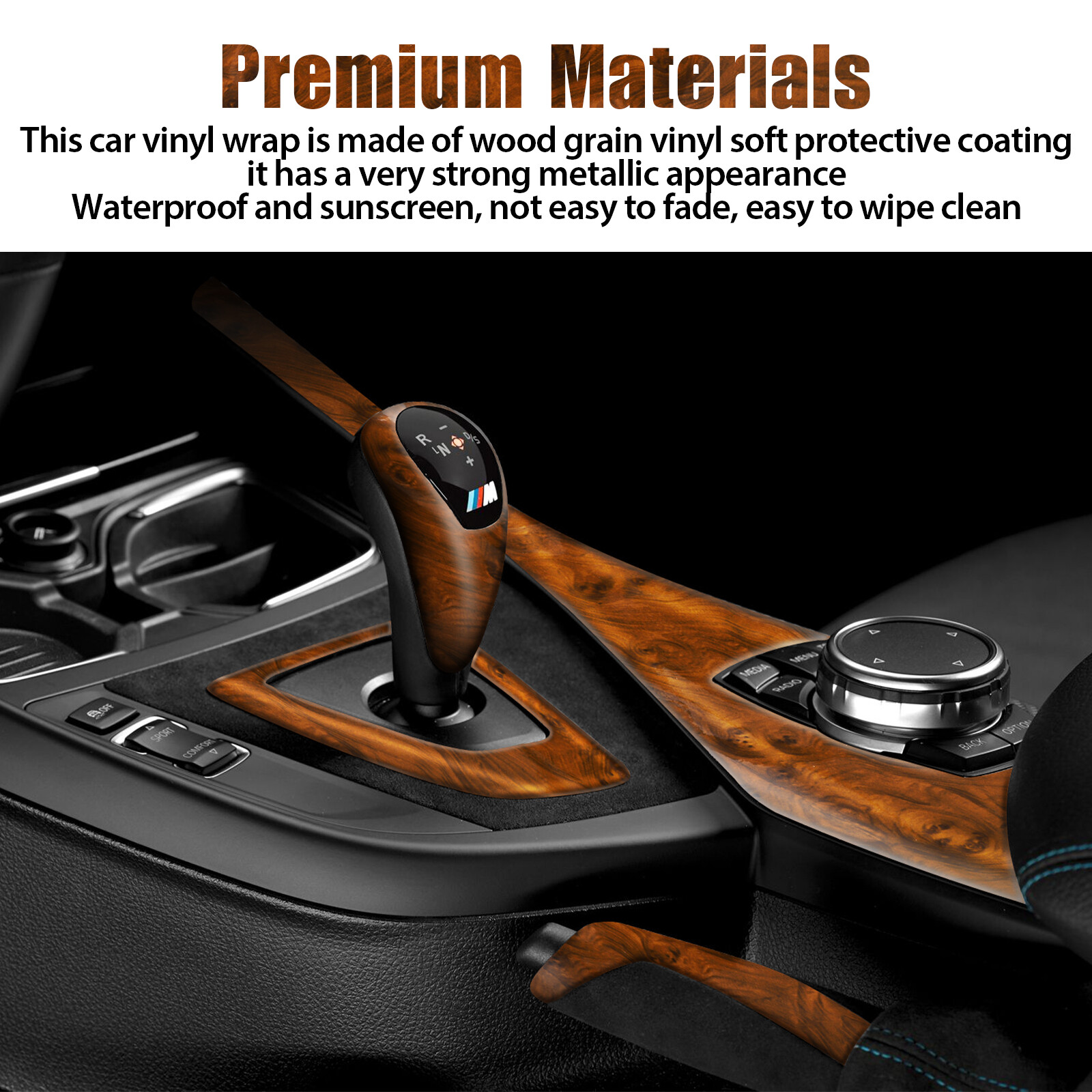 Car Interior Wood Grain Textured Glossy Vinyl Wrap Sticker DIY Decal Sheet Film