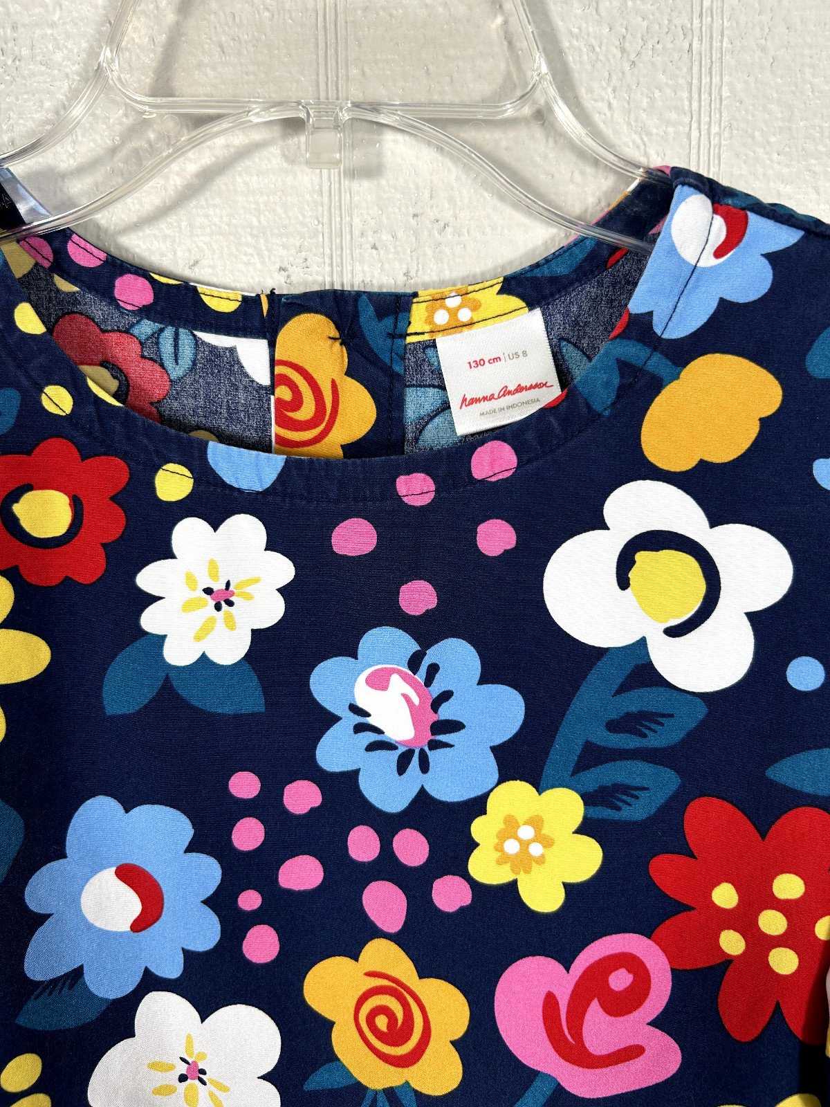 Hanna Andersson Flower Poplin Dress Girls 8 130cm Navy NWOT Long Sleeve Pockets