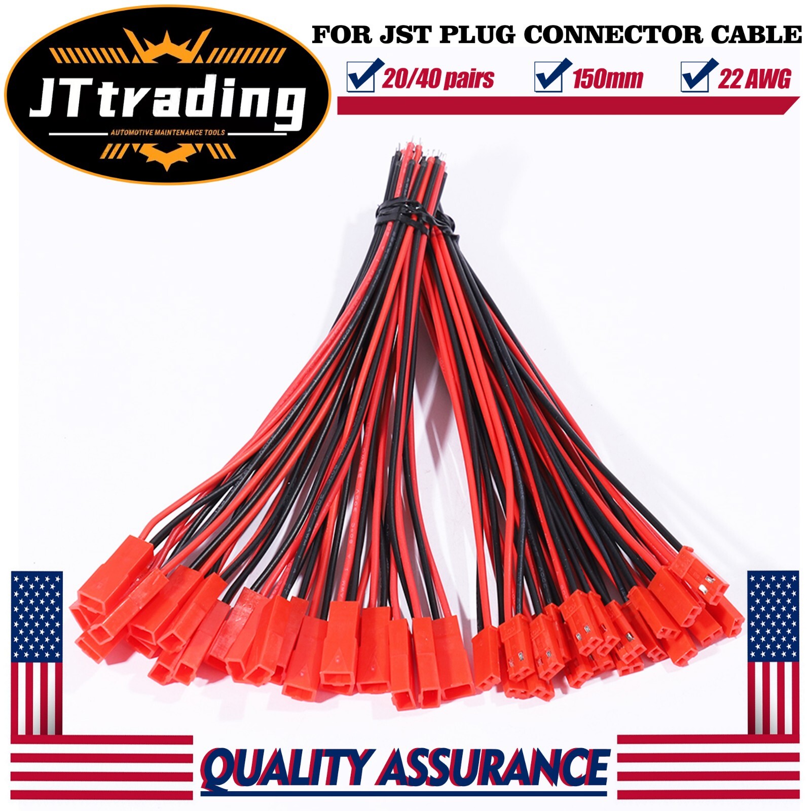 20/40 pairs for JST Plug Male &Female Connector 150mm Wire Cable RC Lipo Battery