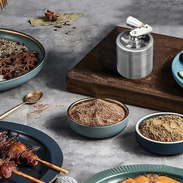 Metal Herb & Spice Grinder with Hand Crank – Manual Crusher for Kitchen Tobacco