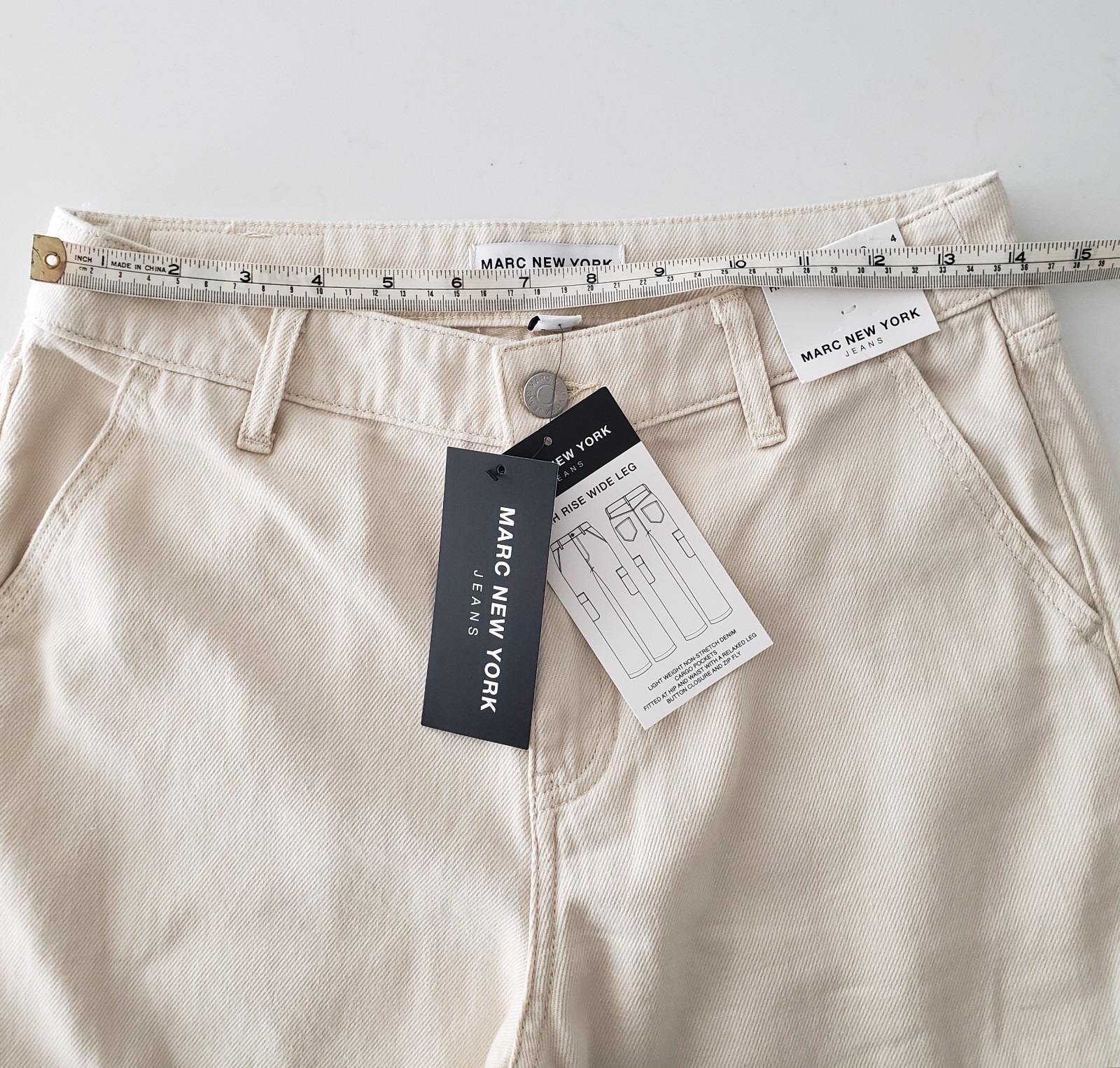 Marc New York Jeans Womens Size 4 Cargo Ecru Denim Cotton High Rise Wide Leg NWT