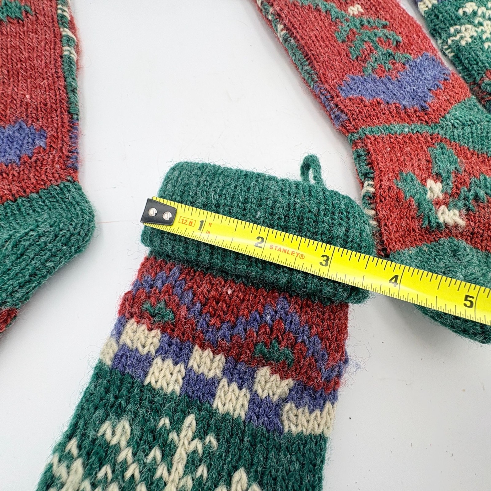 Russ Berrie Christmas Knit Stockings Lot Of 4 Red & Green 14" Vintage Decor