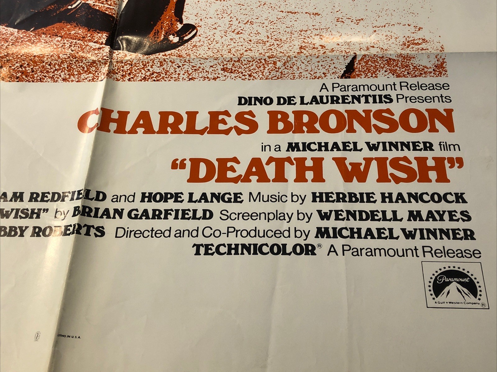 Death Wish 1974 Original US 1-Sheet Poster Charles Bronson Folded