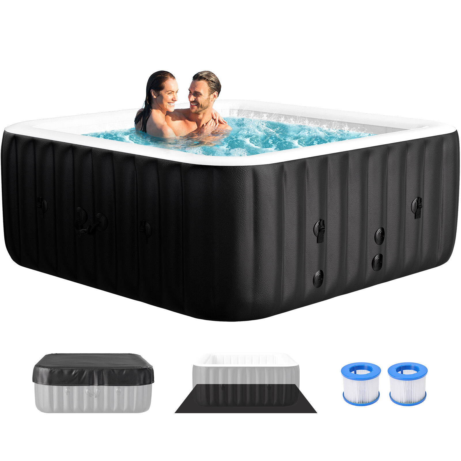 SLSY 6 Person Inflatable Hot Tub Portable Outdoor Spa with 130 Bubble JetsFilter
