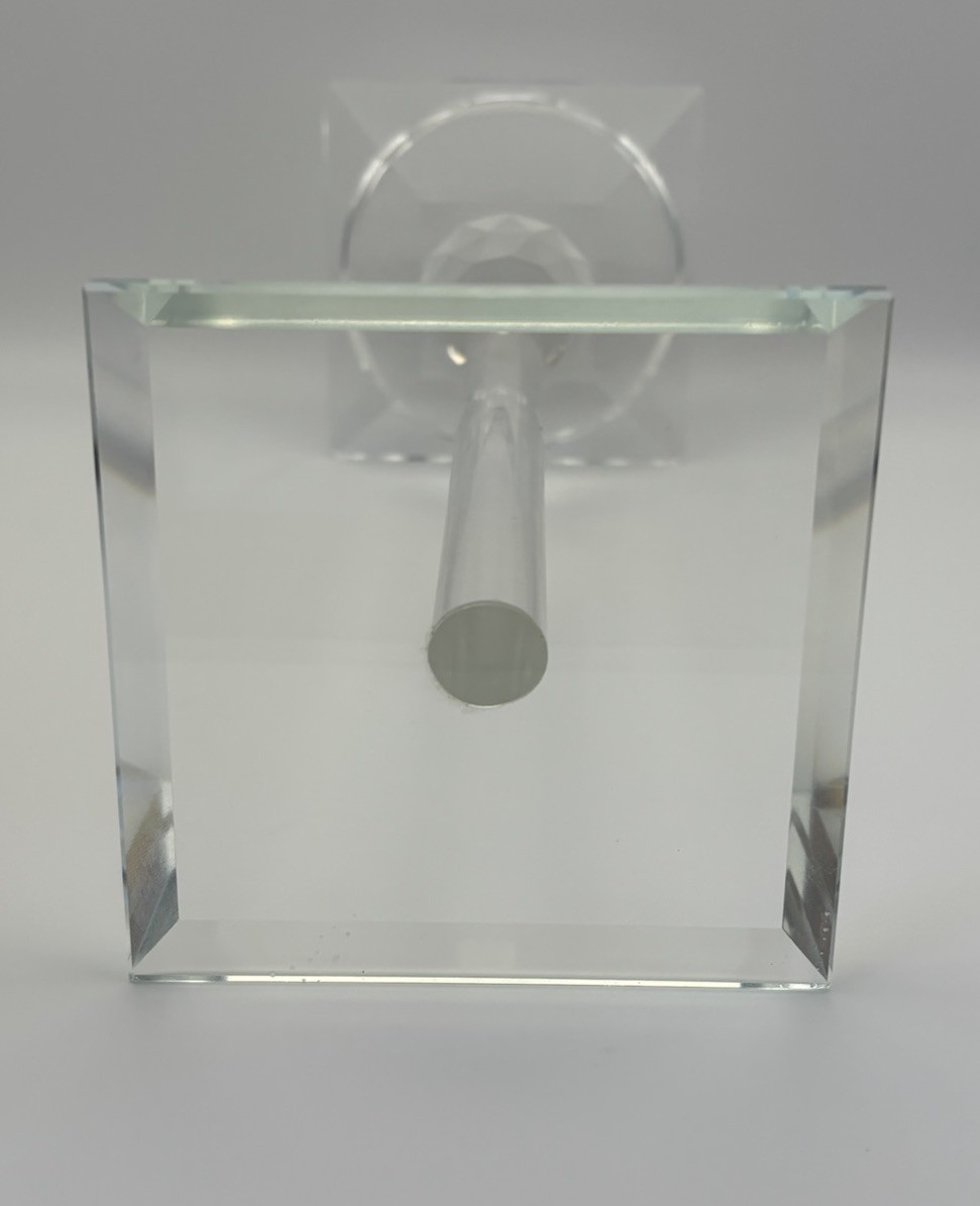 Crystal Faceted Candlesticks Pair 25cm Tall Modernist Art Glass