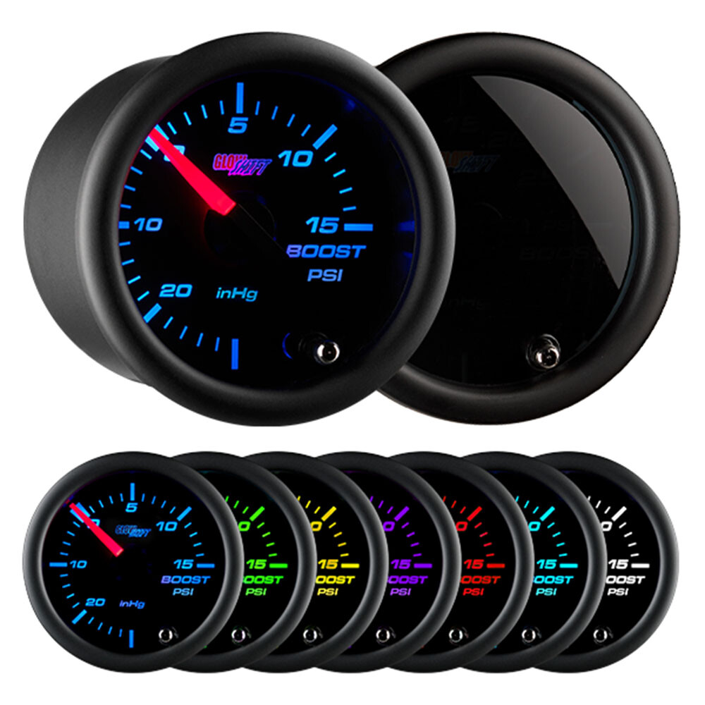 GlowShift 52mm Tinted 7 Color 15 PSI Turbo Boost / Vacuum Gauge