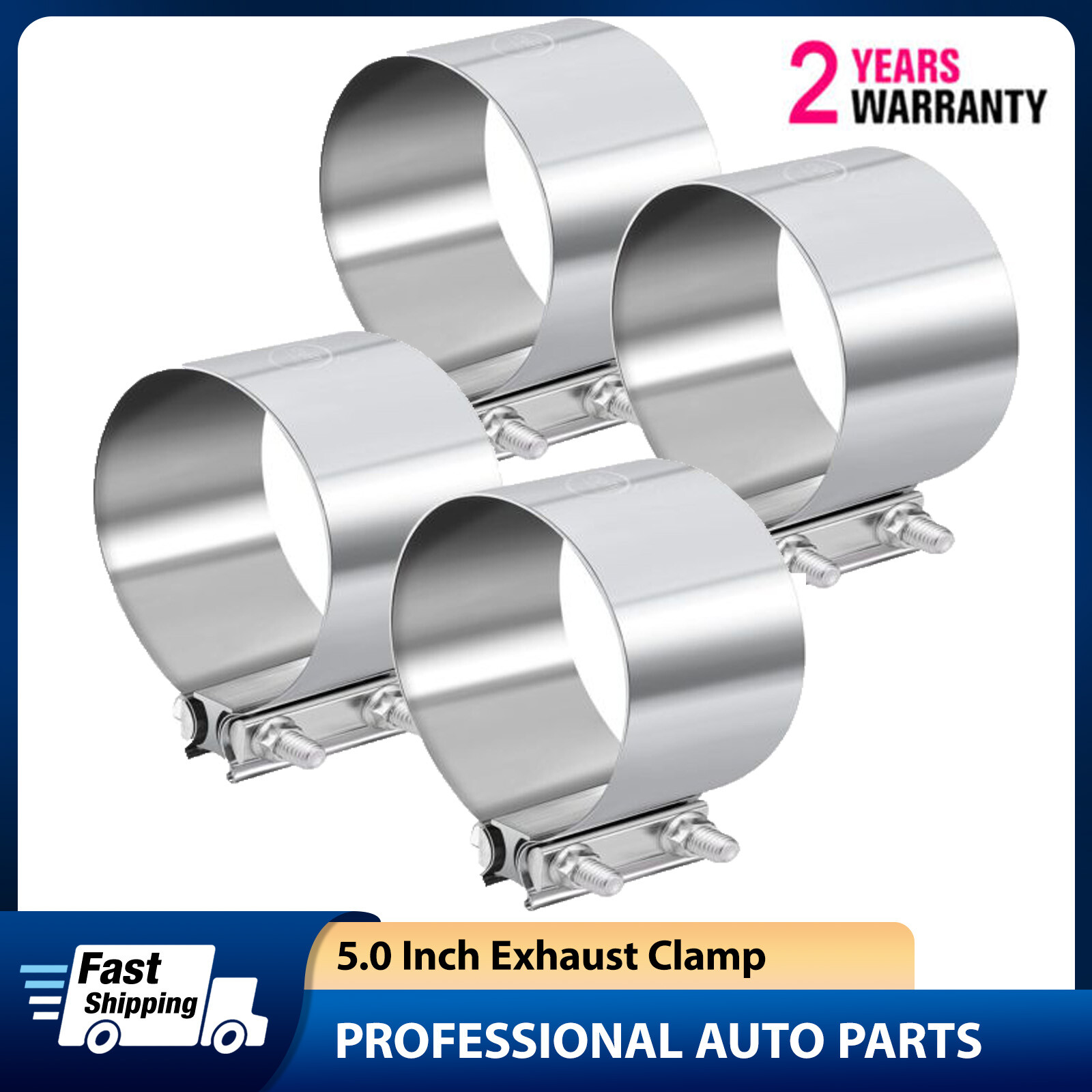 4Pack 5" inch Stainless Steel 304 Lap Joint Clamp Heavy Duty Exhaust Band Clamp