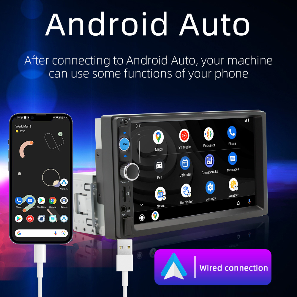 Single 1Din 7" Touch Screen Stereo Bluetooth Radio Car Apple/Android Carplay GPS