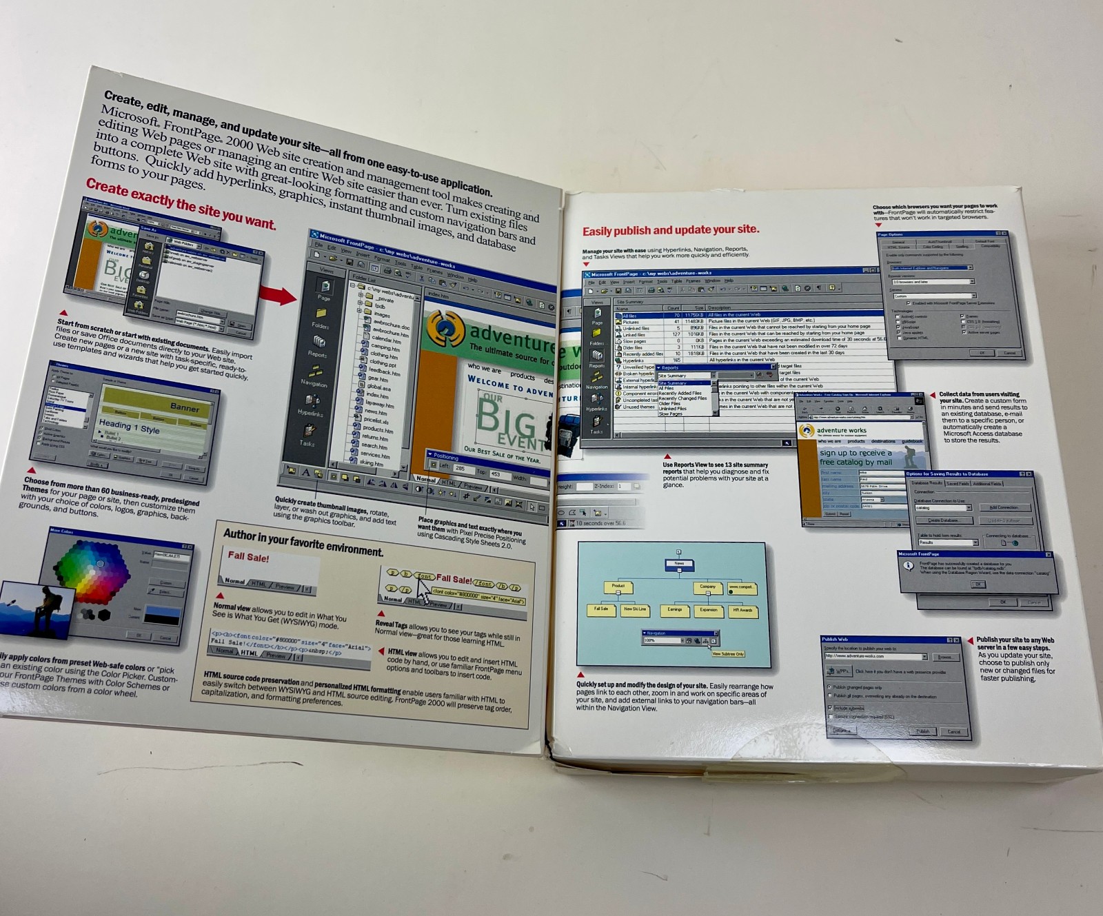 Microsoft FrontPage 2000 Win32 CD-ROM Web Design Software Open Box Complete 1999
