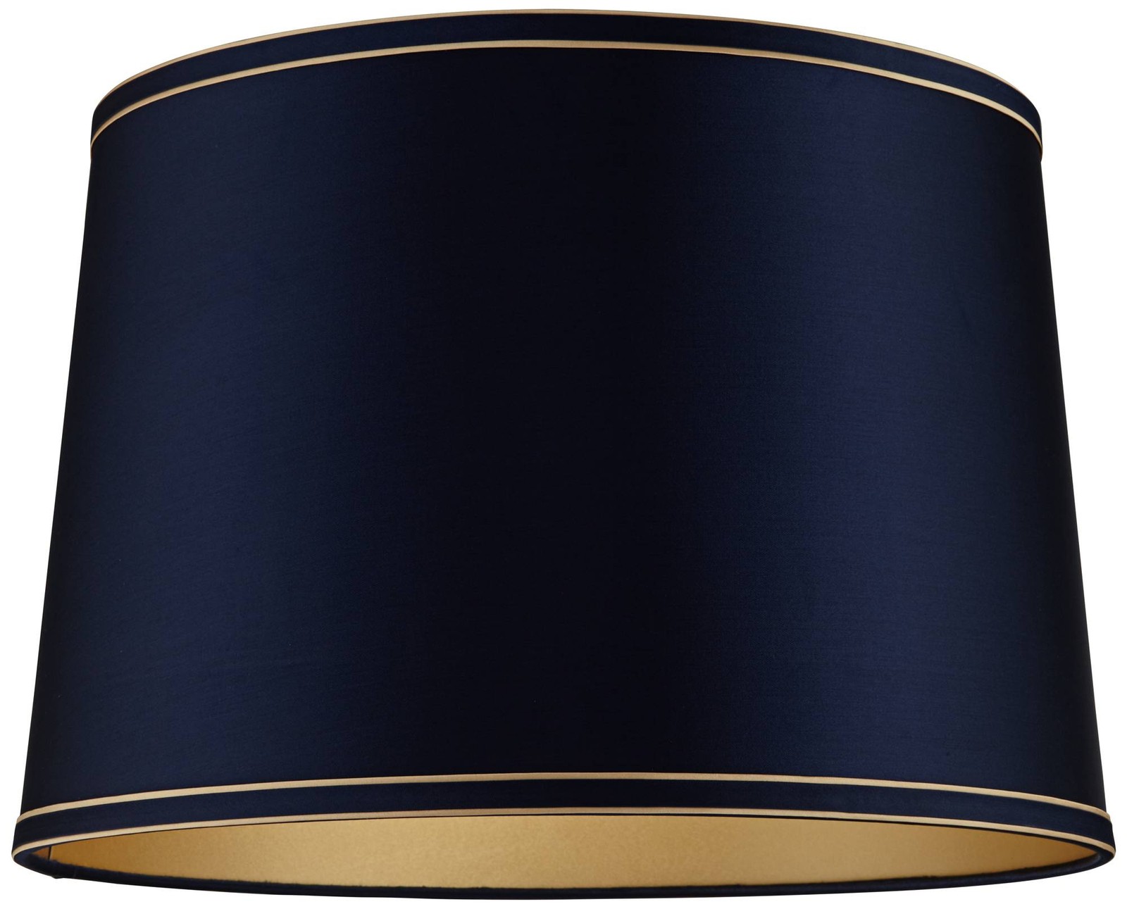 Navy Blue Medium Drum Shade with Navy and Gold Trim 14" Top x 16" Bottom x 11"H