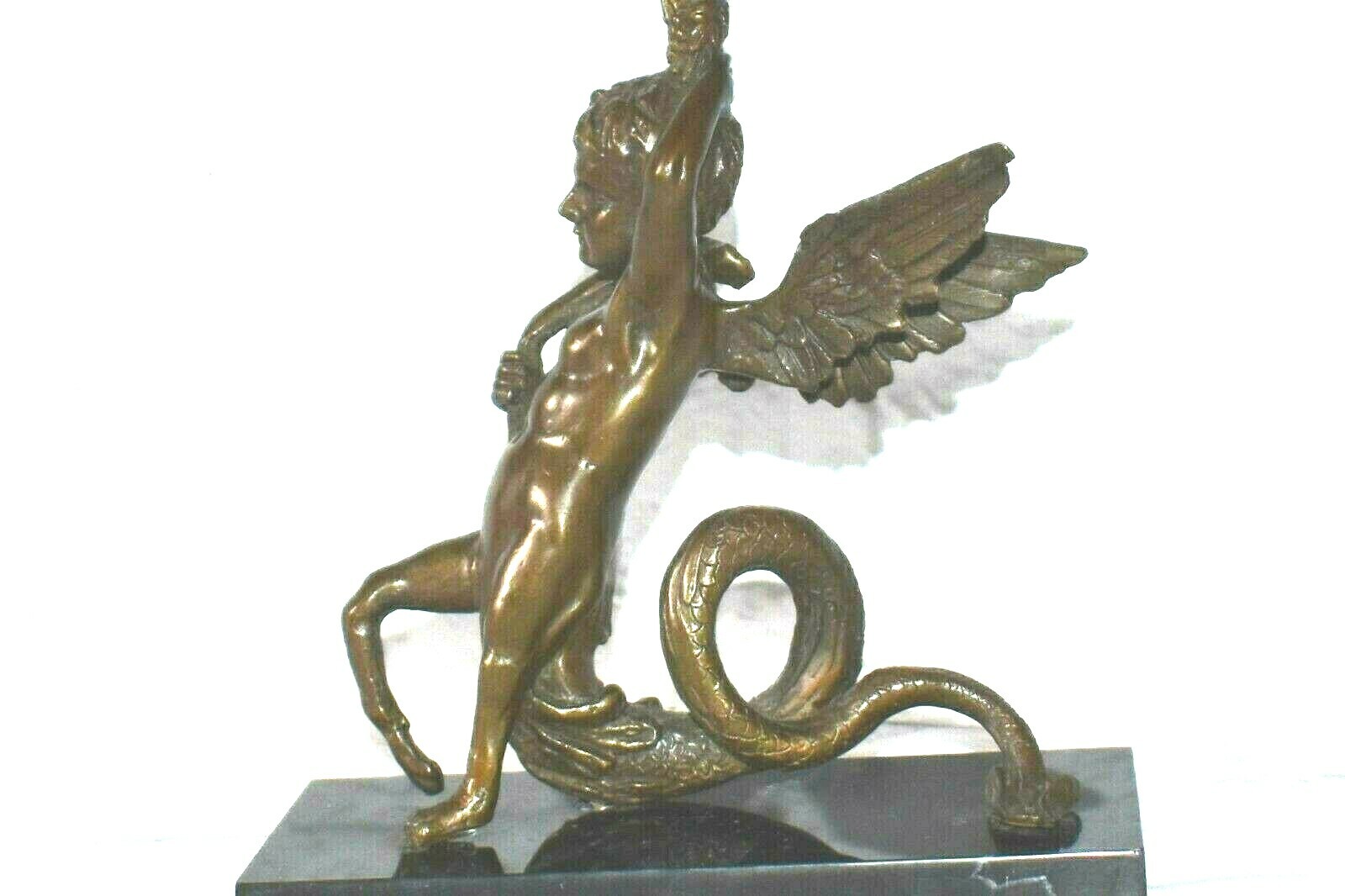 Original ART TAYLOR Dragon Boy Bronze Sculpture Candle Holder Marble Base Signed