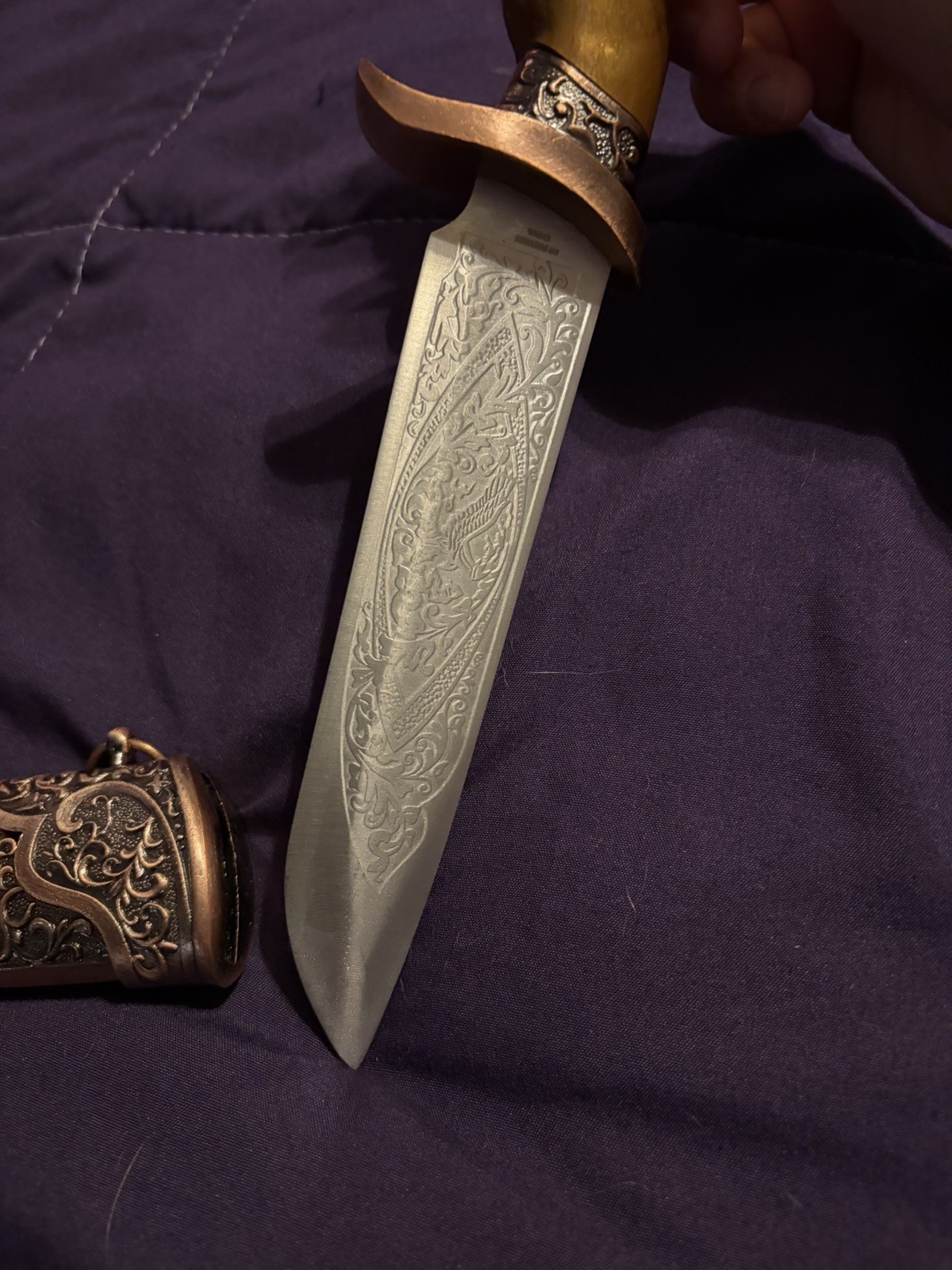 GOLD EAGLE HEAD Fixed Blade 13" MEDIEVAL DAGGER & Sheath Renaissance Vintage